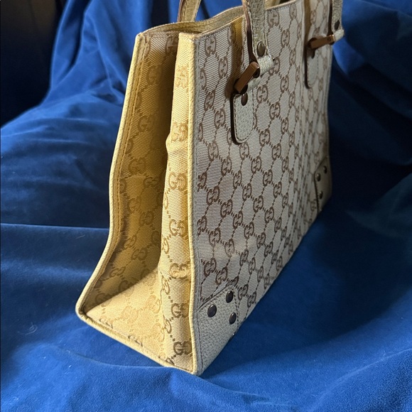 Auth Gucci GG Canvas x Leather Beige x Ivory 124260 214397 Tote Bag NS100248 - Picture 3 of 11